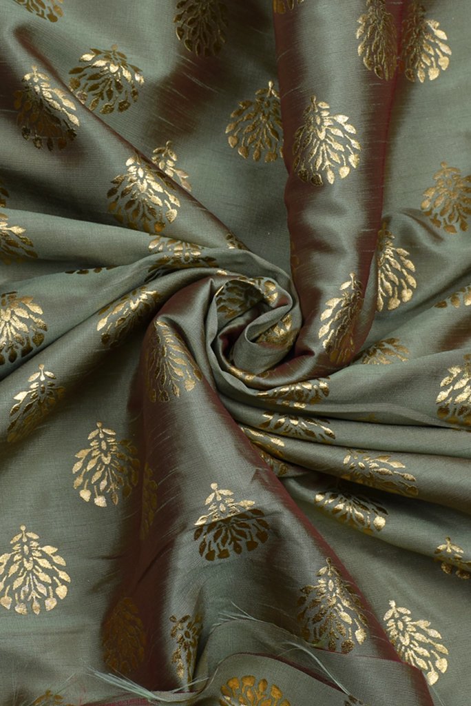 (Cut Piece 0.80 Mtr) Light Green Flower Print Jacquard Silk Fabric