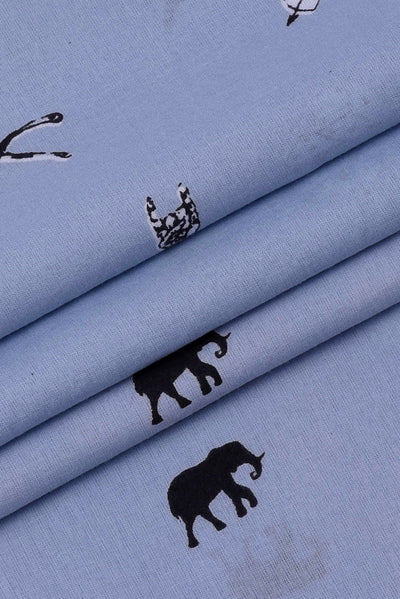 Sky Blue Animal Printed Cotton Fabric