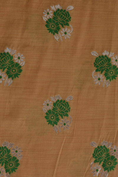 Brown Flower Print Banarsi Silk Fabric
