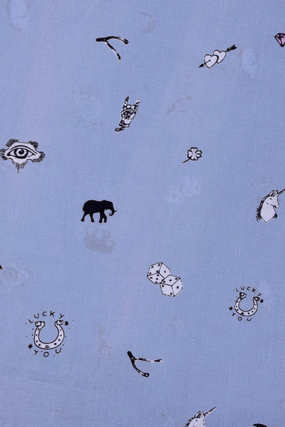 Sky Blue Animal Printed Cotton Fabric