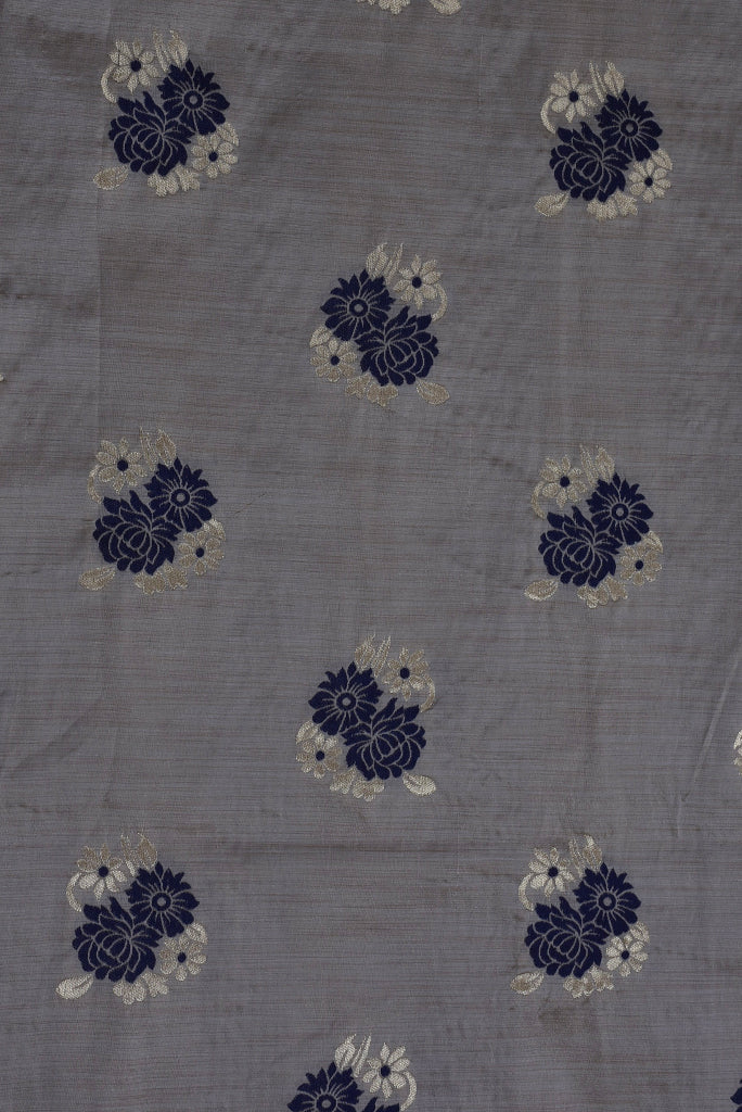 Grey Floral Banarsi Silk Fabric