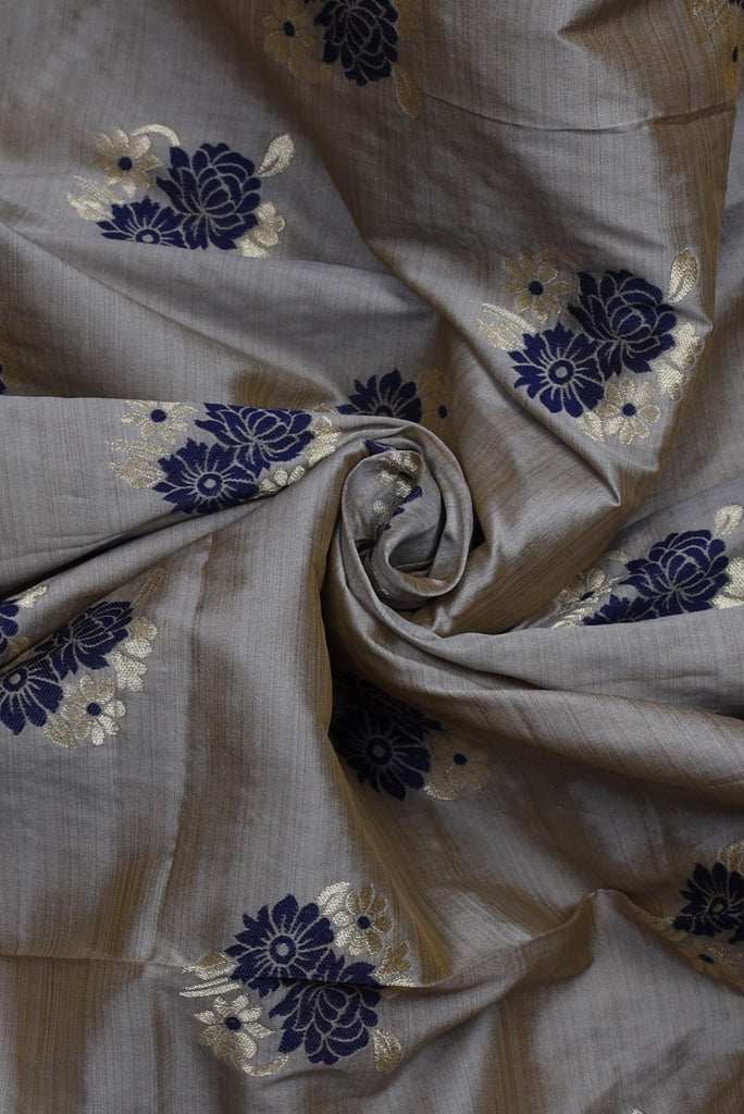 Grey Floral Banarsi Silk Fabric