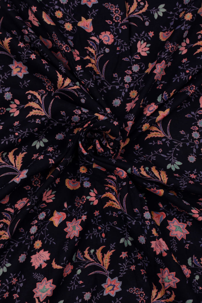 Navy blue Floral  Rayon Fabric