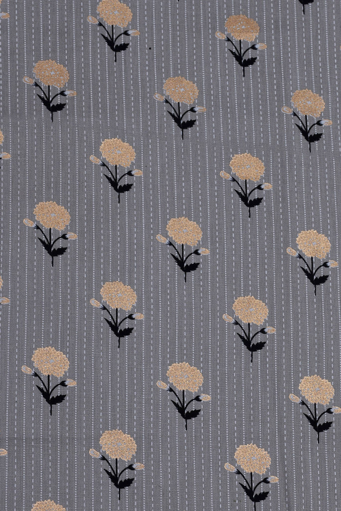Grey Flower Printed Screen Cotton Print Fabric