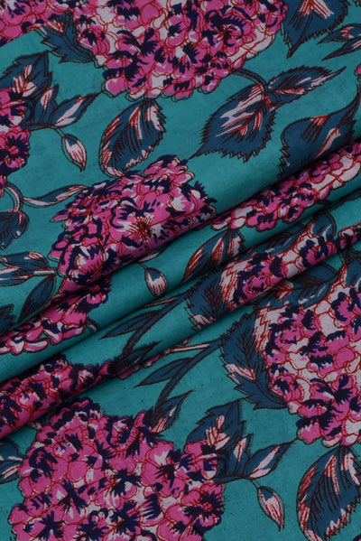 Turkish Blue Flower Print Cotton Fabric