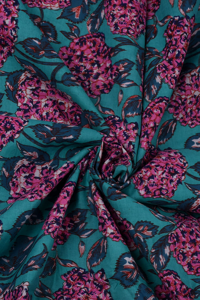 Turkish Blue Flower Print Cotton Fabric