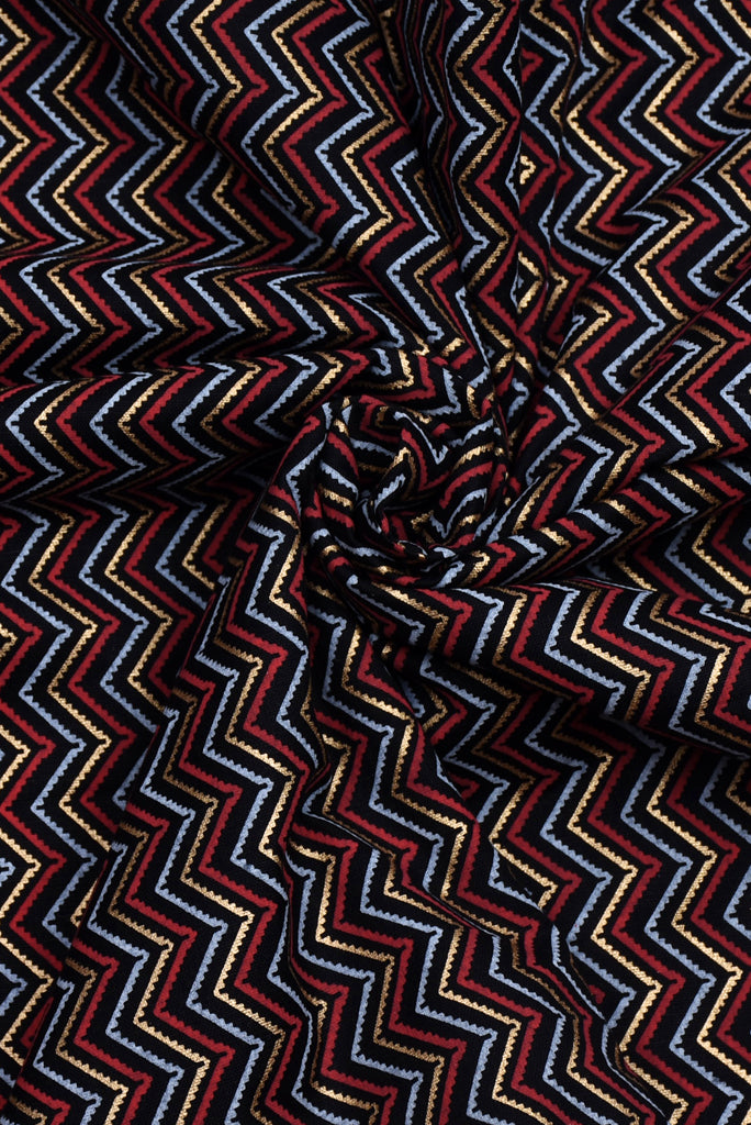 Black Zigzag Printed Cotton Print Fabric