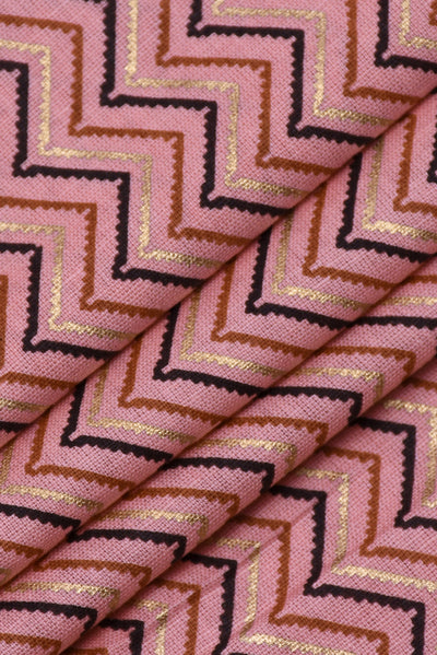 Peach  Zigzag Printed Screen Cotton Fabric