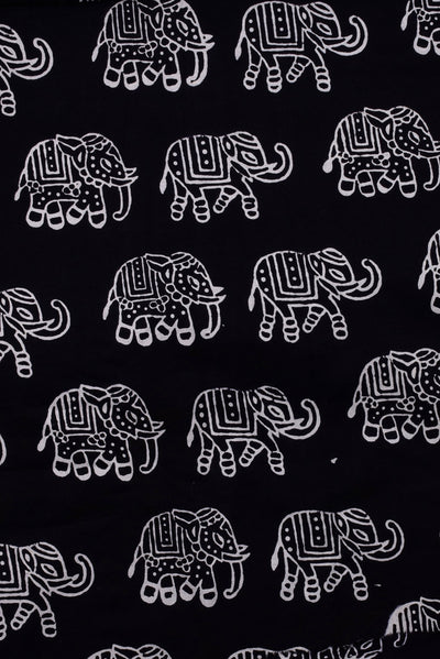 Black Elephant Printed Cotton Fabric