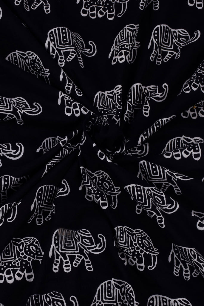 Black Elephant Printed Cotton Fabric