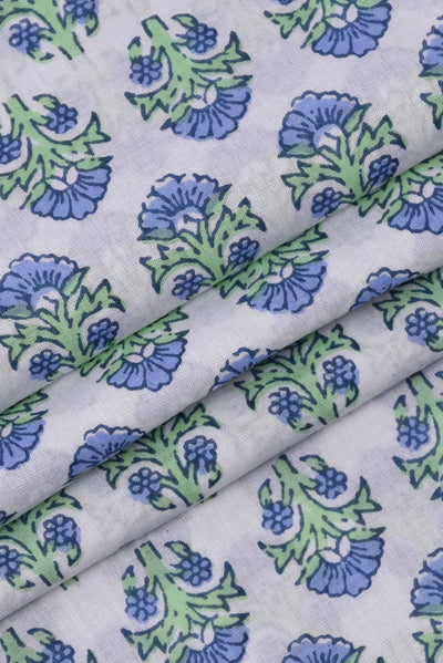 White Floral Printed Cotton Fabric
