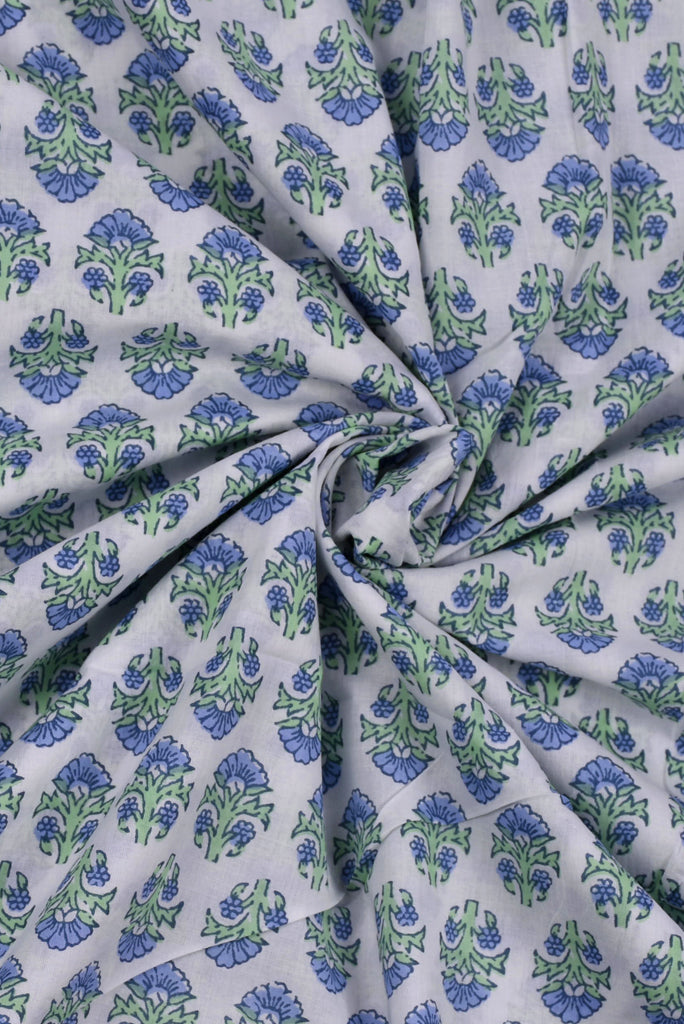 White Floral Printed Cotton Fabric