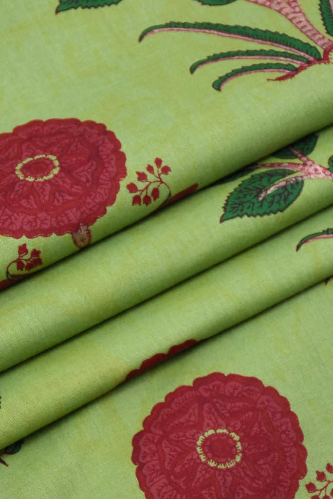 Greeb Flower Mughal Printed Cotton Fabric