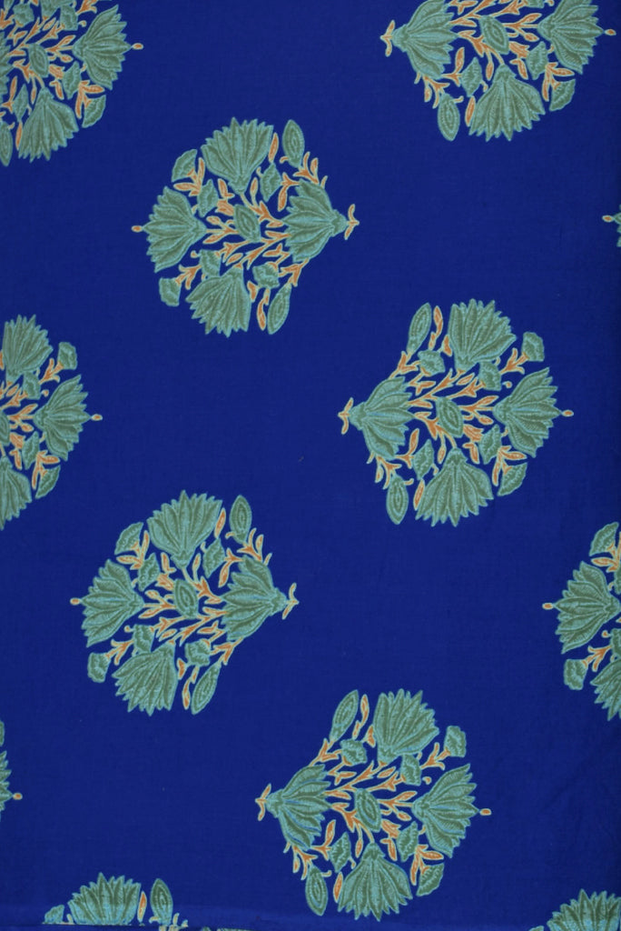 Blue Flower Printed Rayon Fabric