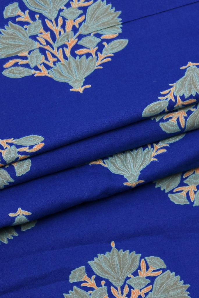 Blue Flower Printed Rayon Fabric