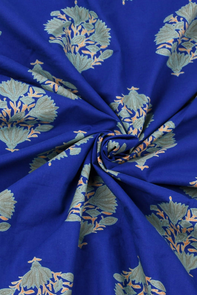 Blue Flower Printed Rayon Fabric