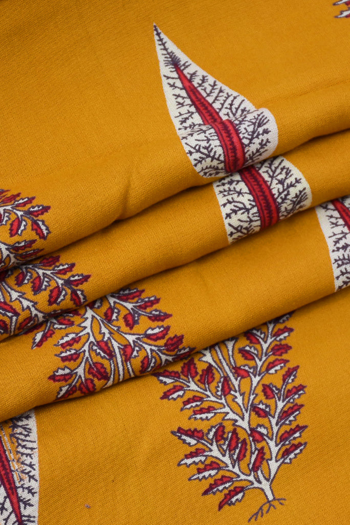 Yellow Leaf Printed Rayon Fabric