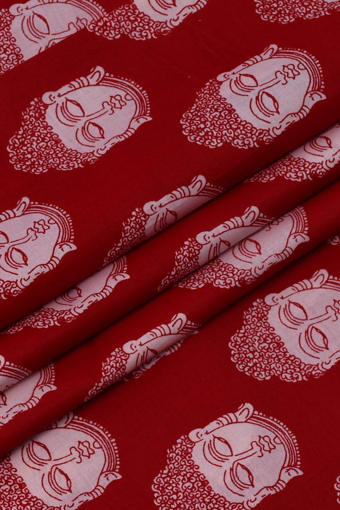 Red Buddha Printed Kalamkari Fabric