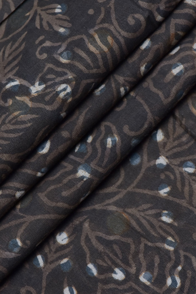 Dark Blue Leaf Print Rayon Fabric