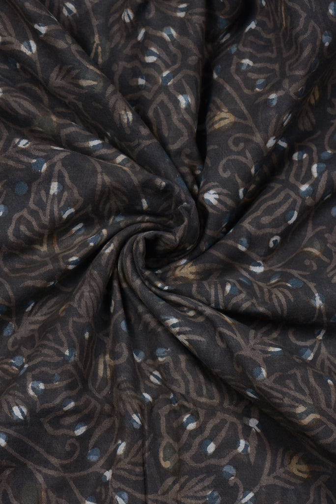 Dark Blue Leaf Print Rayon Fabric