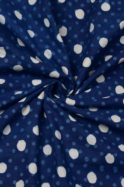 Blue Polka Dots Print Cotton Fabric