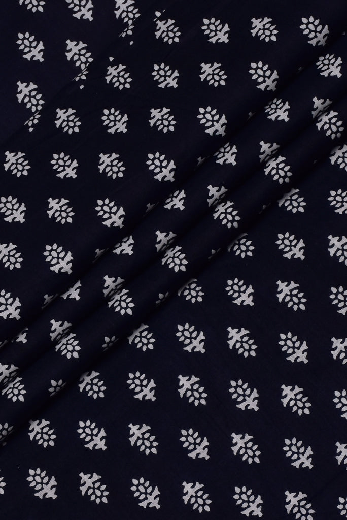 Dark Blue Flower Print Rayon Fabric