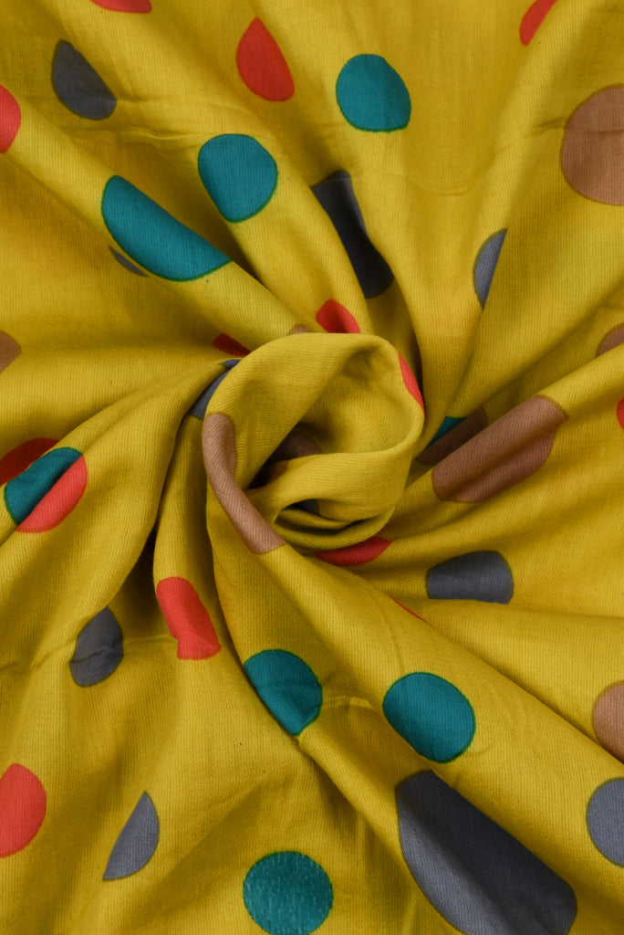 Yellow Dotted Printed Rayon Fabric