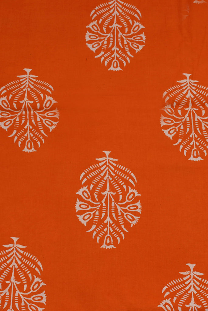 Orange Flower Printed Cotton Fabric