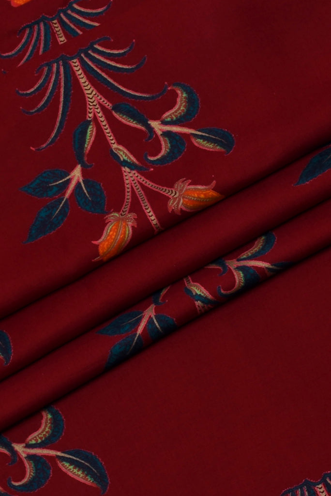 Maroon Flower Printed Rayon Fabric
