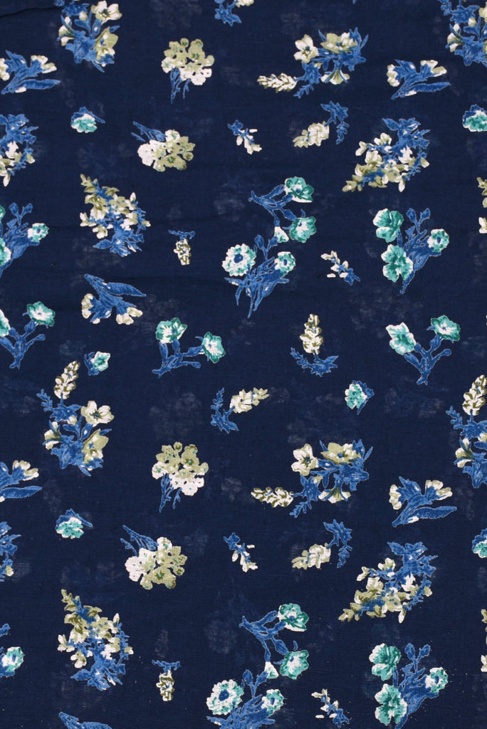 Navy Blue Floral Printed Cotton Fabric