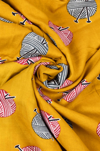 Yellow Printed Rayon Fabric
