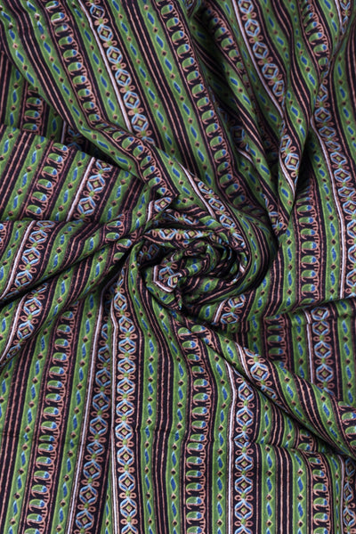 Green Stripes Printed Cotton Fabric
