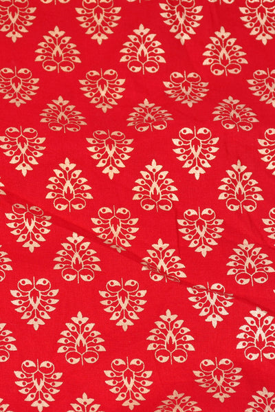 Red Leaf Printed Cotton Fabric