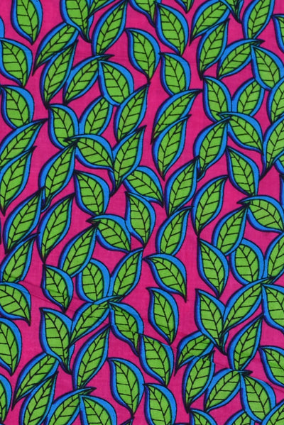 Pink Leaf Printed Cotton Fabric