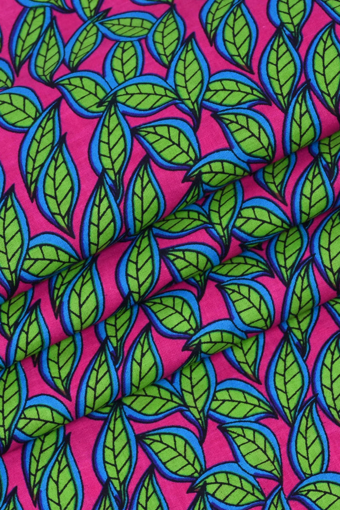 Pink Leaf Printed Cotton Fabric