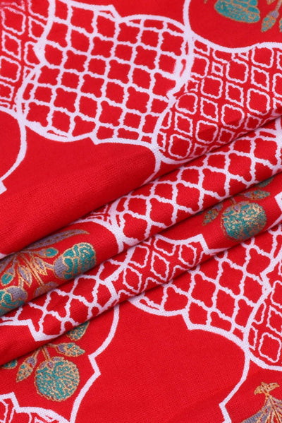 Red Flower Printed Cotton Fabric