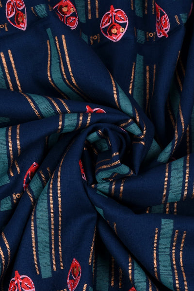 Navy Blue Stripes Printed Rayon Fabric
