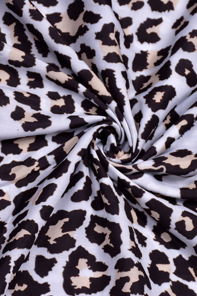 White Animal Print Muslin Fabric