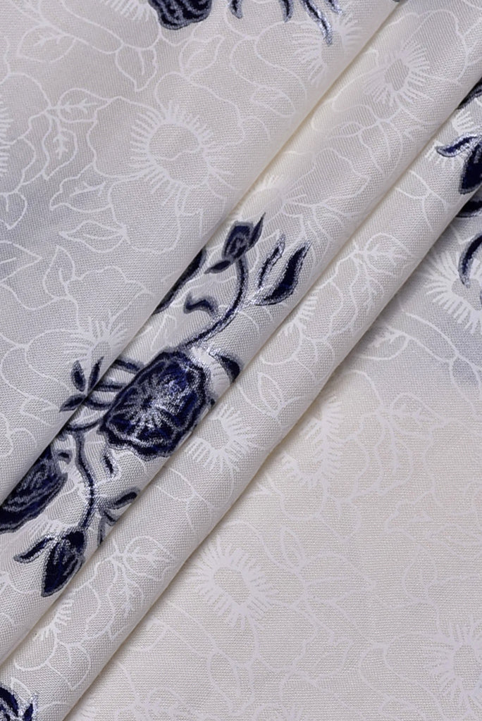 Cream Flower Print Cotton Fabric
