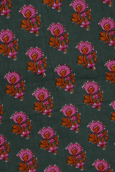 Grey Flower Print Cotton Fabric