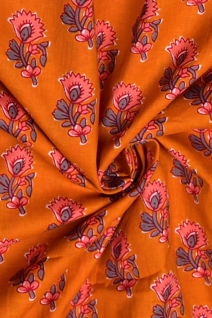 Light Brown Flower Print Cotton Fabric