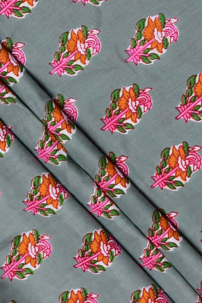 Light Grey Flower Print Rayon Fabric