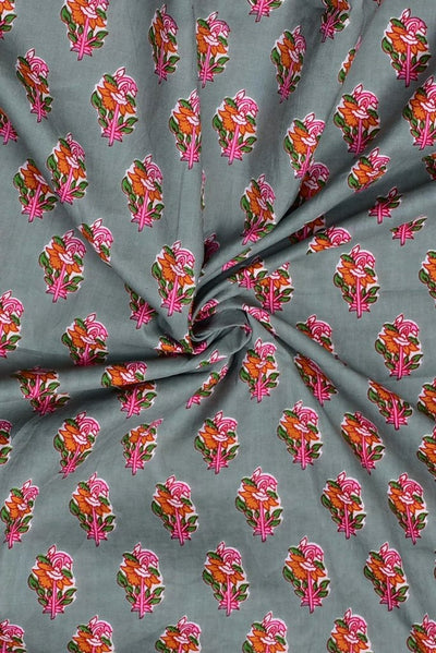 Light Grey Flower Print Rayon Fabric