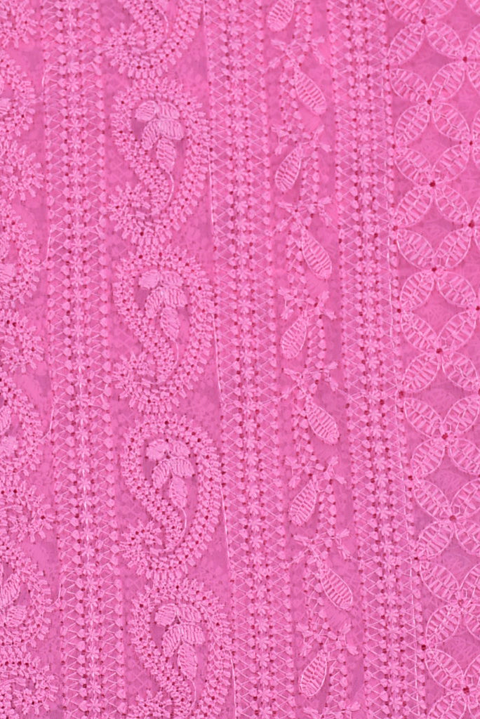 Pink Kashida Work Lucknowi Chikan Fabric