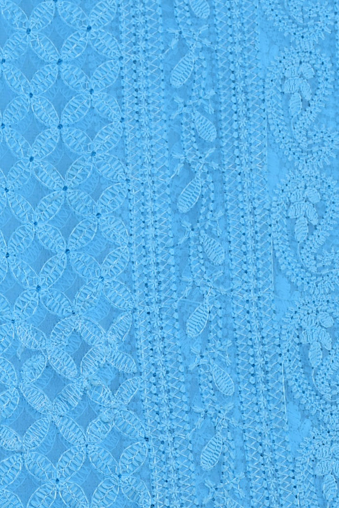 Blue Kashida Work Lucknowi Chikan Fabric