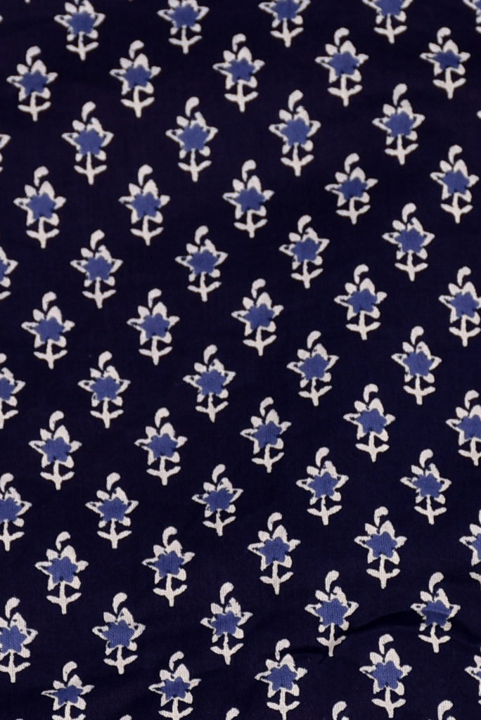 Dark Blue Flower Print Cotton Fabric