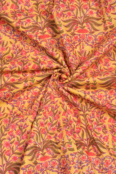Light Yellow Flower Print Cotton Fabric