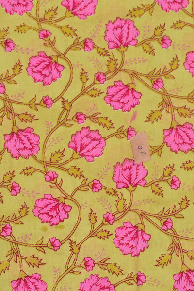 (Cut Piece 0.70 Mtr) Yellow Flower Print Rayon Fabric