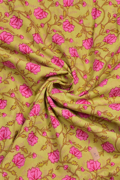 (Cut Piece 0.70 Mtr) Yellow Flower Print Rayon Fabric