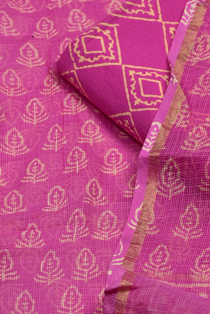 Pink Flower Print Cotton Suit Set with Kota Doria Duppatta